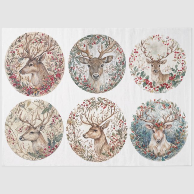 Papel De Seda Rondas de Reindeer de Natal (Frente )