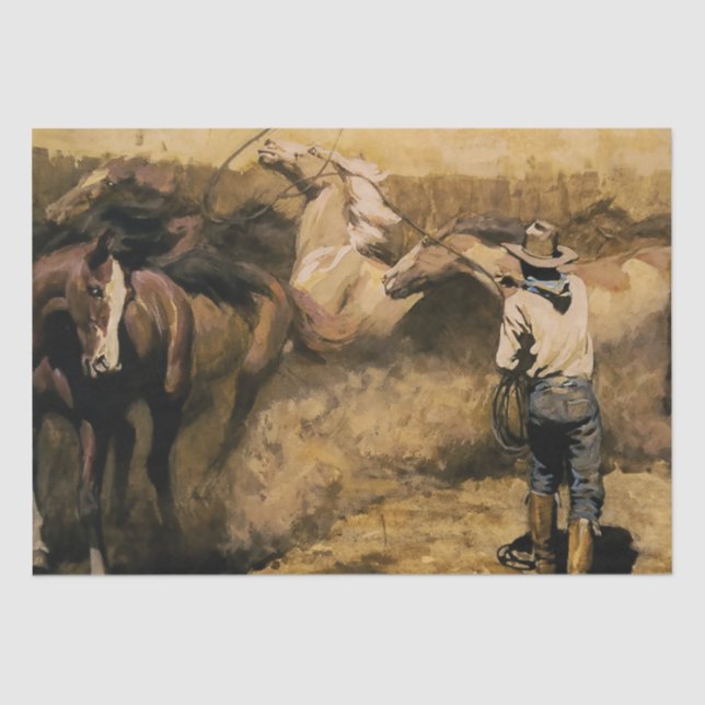 Papel De Seda "Roping Palomino" Arte Ocidental de Maynard Dixon (Frente )