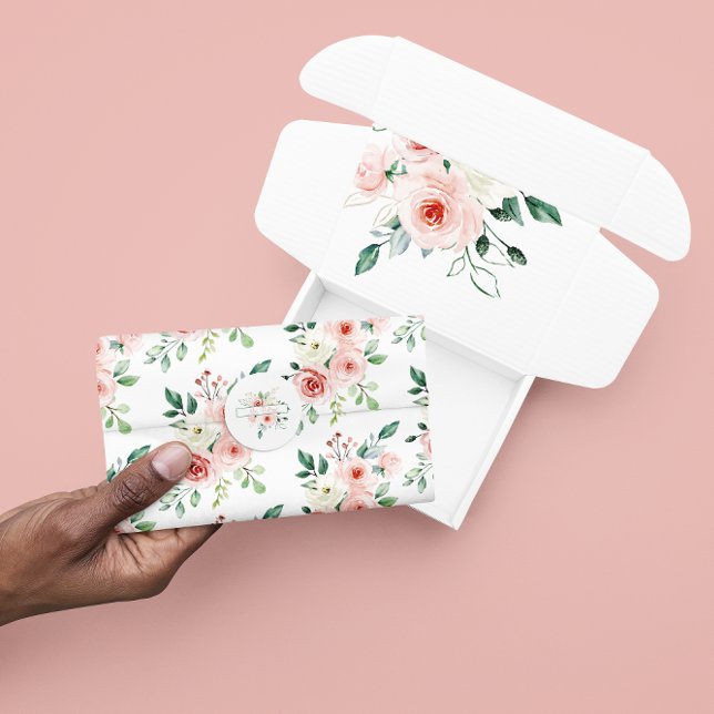 Papel de seda rosa ao estilo aquarela (Celebrate someone special with this watercolor pink rose tissue paper! Matching collection! )