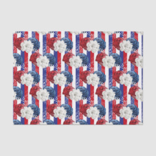 Papel De Seda Rosa Azul Branco Patriótico Stripe Floral