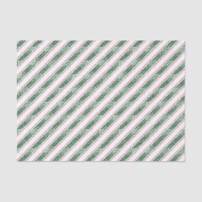 Papel De Seda Rosa Bege Verde Glitzy Listras Natal (Frente )