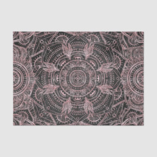 Papel De Seda Rosa Boho Cinza Dourada Mandala Design
