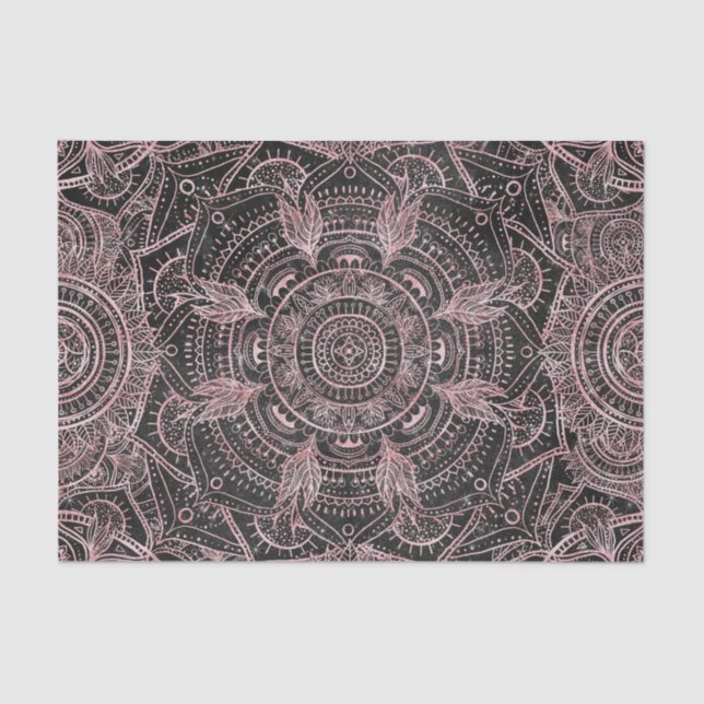 Papel De Seda Rosa Boho Cinza Dourada Mandala Design (Frente )