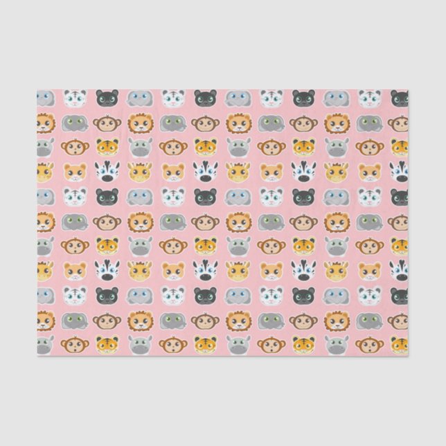 Papel De Seda Rosa bonito do teste padrão dos animais da selva (Frente )