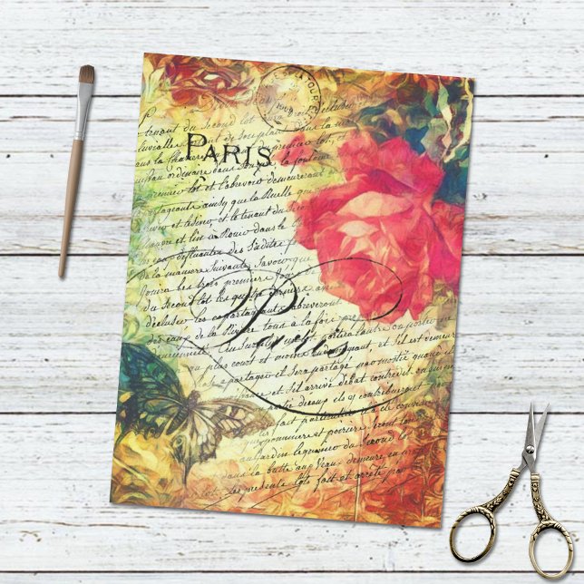 Papel De Seda Rosa Butterfly - Letra francesa vitoriana Paris (Criador carregado)