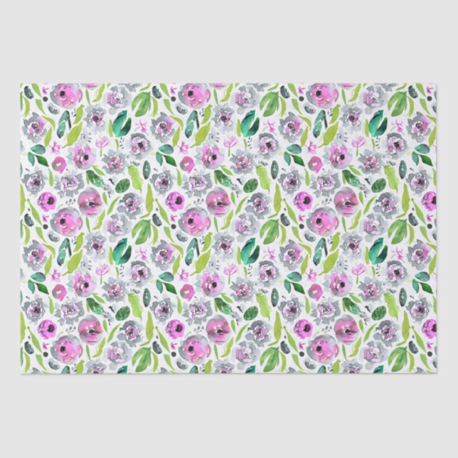 Papel De Seda Rosa Cinza Verde Floral Noivado Aniversário Dela  (Frente )