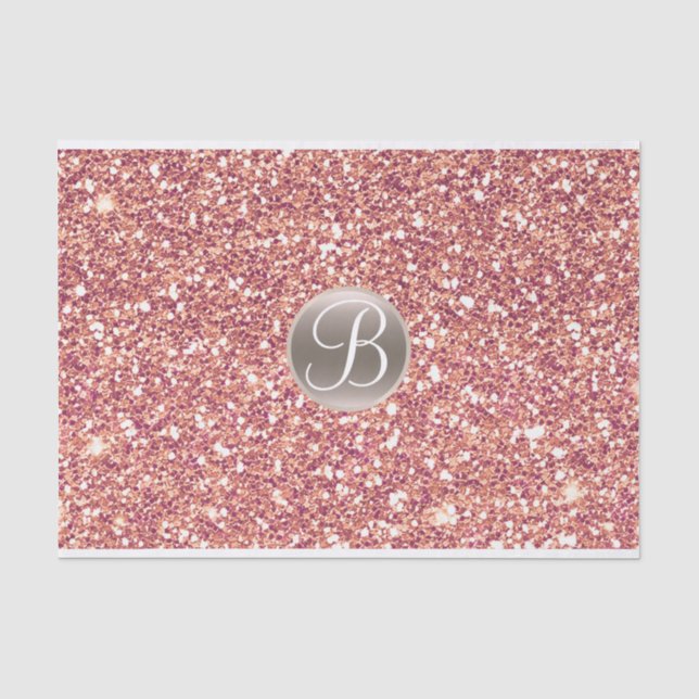 Papel de Seda Rosa com Glitter e Monograma Inicial (Frente )