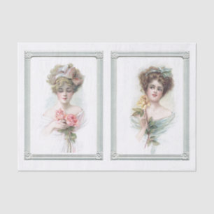 Papel De Seda Rosa da Vintage Lady Frames Amarelo Rosas Rosa Ele