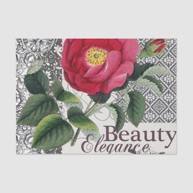 Papel De Seda Rosa Damasco Bonito Antígua Floral (Frente )