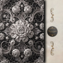 Rosa Damasco Preto Branco Decoupage