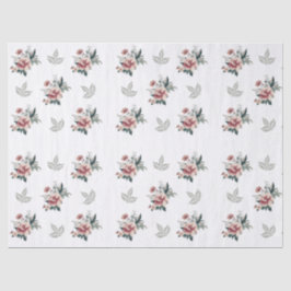 Papel De Seda Rosa de Aquarela Rosa com Folhagem Azul-Ciano