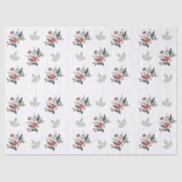 Papel De Seda Rosa de Aquarela Rosa com Folhagem Teal