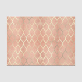 Papel De Seda Rosa de Coral Blush Metálico Dourado Quatrefoil