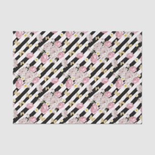 Papel De Seda Rosa de Margarida Borboleta Floral Listra Preta e 