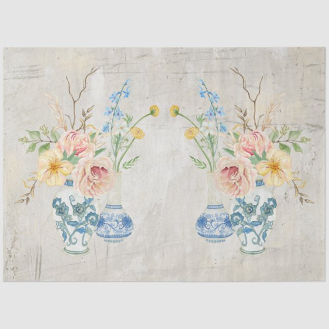 Papel De Seda Rosa de Peony Floral Buquê de Chinoiserie branca a (Frente )