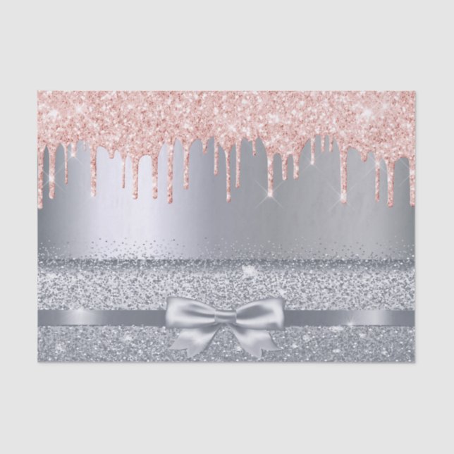 Papel De Seda Rosa de prata dourada gotas pinceladas arco elegan (Frente )