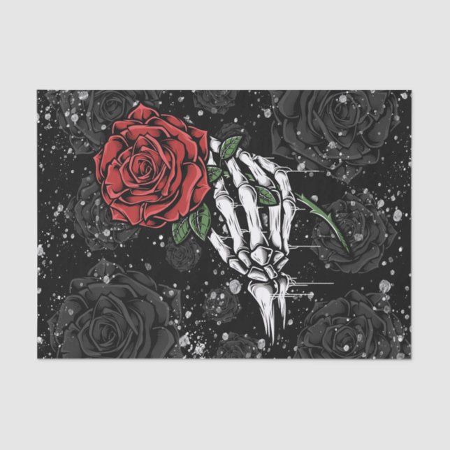 Papel De Seda Rosa de Skeleton que oferece vidro gótico preto pr (Frente )