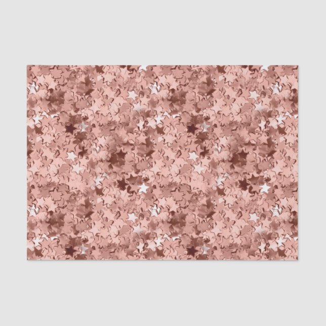 Papel De Seda Rosa Dourada estrela Confetti Aspecto Metálico (Frente )