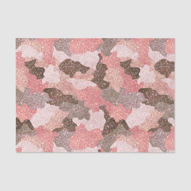 Papel De Seda Rosa Dourado Camo Faux Glitter Camouflage Glam (Frente )