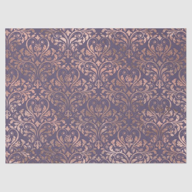 Papel De Seda Rosa Dourado Damask on Purple Decoupage (Frente )