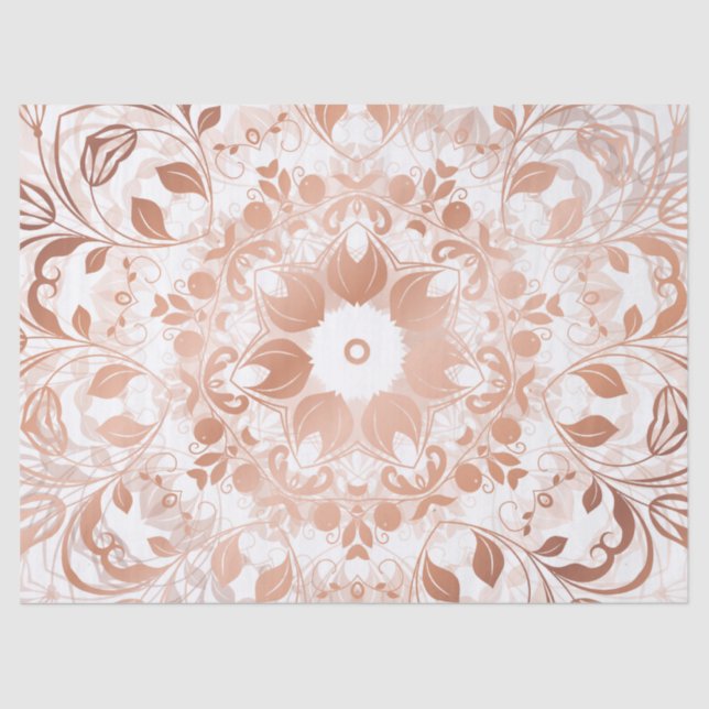 Papel De Seda Rosa Dourado Floral Mandala (Frente )