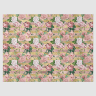 Papel De Seda Rosa Dourado Glam Rosas Glitz Stripes Florais