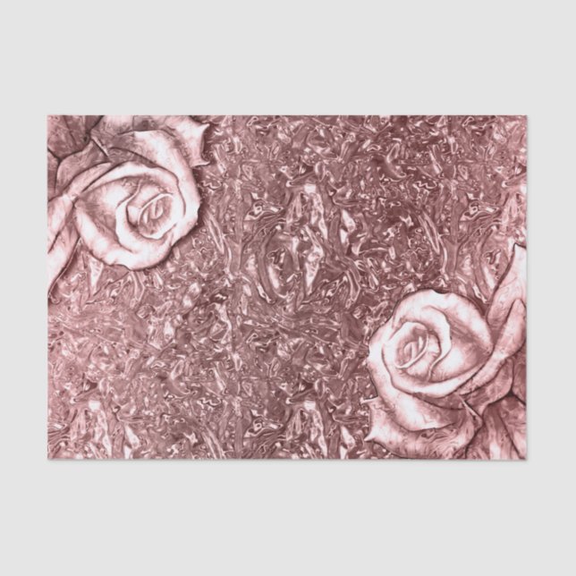 Papel De Seda Rosa Dourado Líquido Cromo Metálico Floral Glamour (Frente )