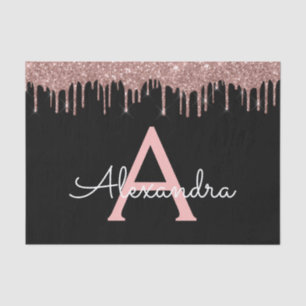 Papel De Seda Rosa Dourado - Nome do Monograma com Brilho Cor-de