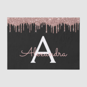 Papel De Seda Rosa Dourado - Nome do Monograma preto brilhante