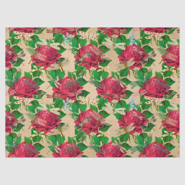 Papel De Seda Rosa e Dragonflies (Design 16) (Frente )