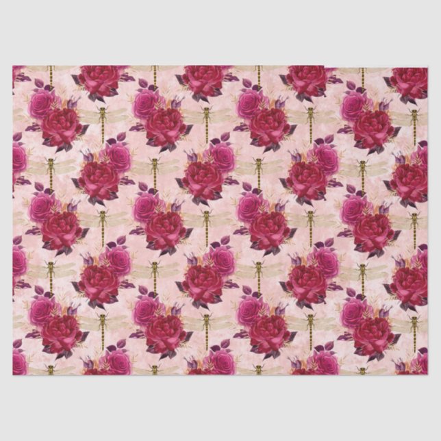 Papel De Seda Rosa e Dragonflies (Design 3) (Frente )
