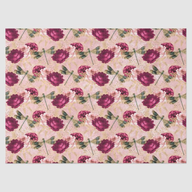 Papel De Seda Rosa e Dragonflies (Design 4) (Frente )