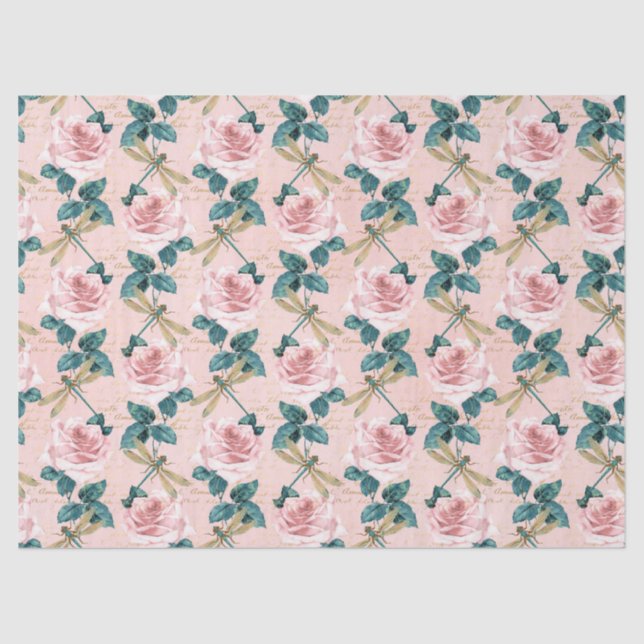Papel De Seda Rosa e Dragonflies (Design 6) (Frente )