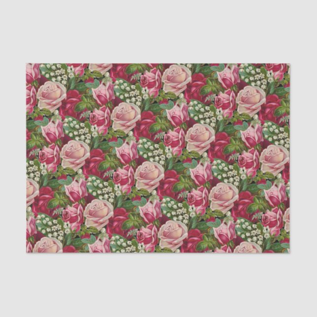 Papel De Seda Rosa e rosas vermelhas (Frente )