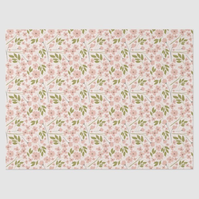 Papel De Seda Rosa Esbranquiçado, Creme Primavera Floral Padrão (Frente )