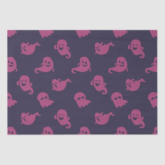 Papel De Seda Rosa Escuro Fantasmas Roxos Escuros Halloween (Frente )
