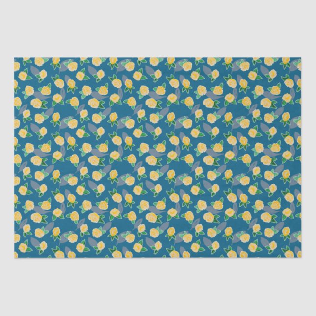 Papel De Seda Rosa Floral Amarelo azul (Frente )