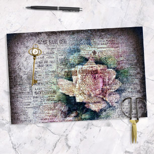 Papel De Seda Rosa Floral Amarelo - Decoupage Ephemeral Vitorian
