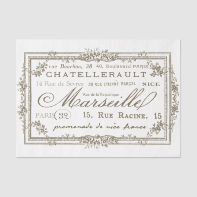 Papel De Seda Rosa Floral Fronteira de Nomes da Cidade Francesa  (Frente )