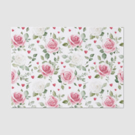 Papel De Seda Rosa Floral Hearts Chá de panela