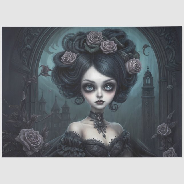 Papel De Seda Rosa gótica Maiden | Boneca Vampiro do Halloween E (Frente )