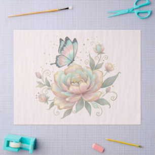 Papel De Seda Rosa Mágica e Borboleta Cores Pastel