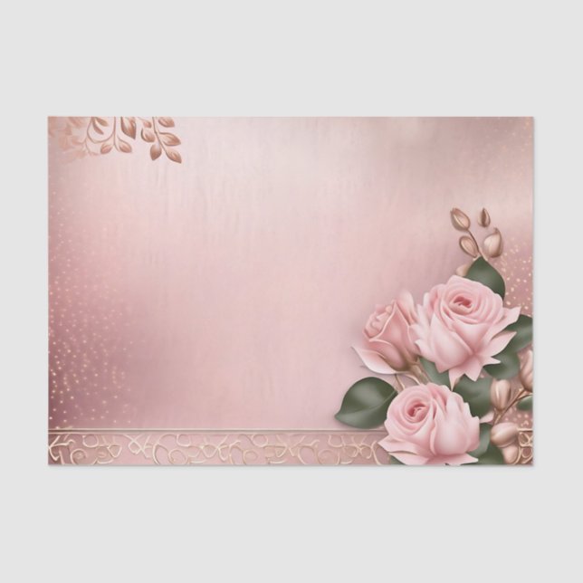 Papel De Seda Rosa oral Dourado Botânico (Frente )