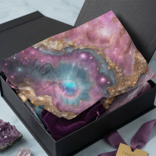 Papel De Seda Rosa Pastel Roxo Turquesa Dourado Geodo Galáxia Ne