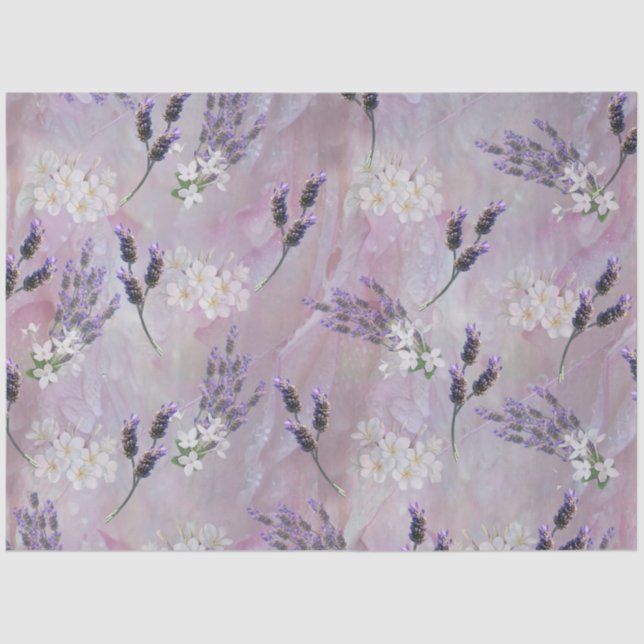 Papel De Seda Rosa pétalas gotículas de fundo com lavanda (Frente )