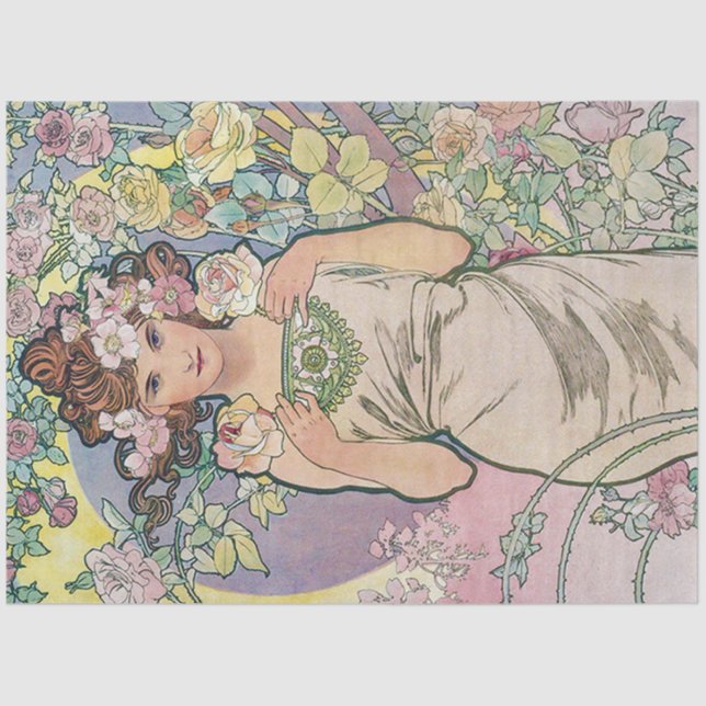 Papel De Seda Rosa (Quatro Flores), Alphonse Mucha (Frente )