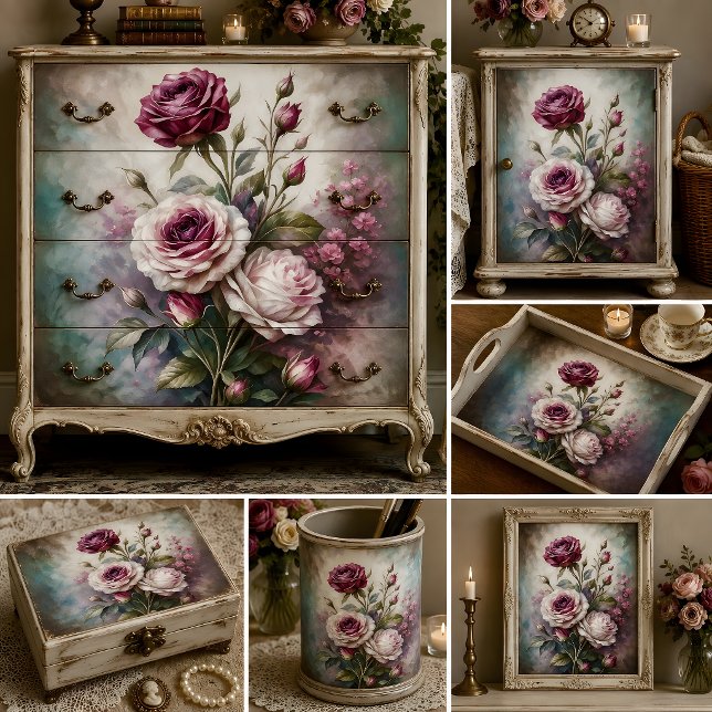 Papel De Seda Rosa Romântica Arte Decoupage (Romantic Rose Art Decoupage Tissue Paper)