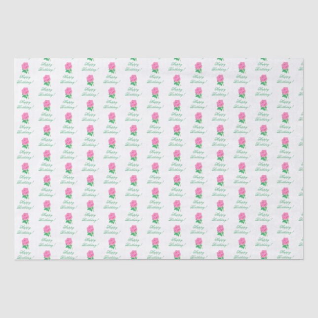 Papel De Seda Rosa Rosa Aniversário Branco (Frente )