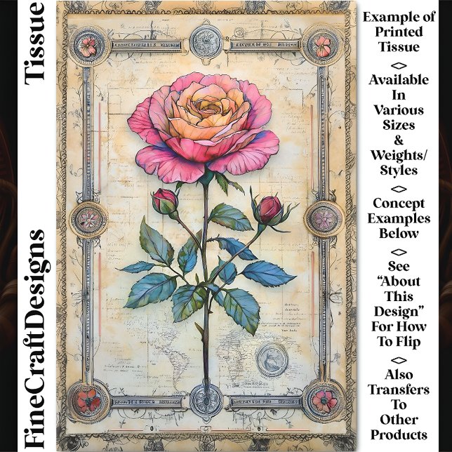 Papel De Seda Rosa Rosa Rosa Rosa Rosa solteiro, CZ9, Decoupage (Criador carregado)