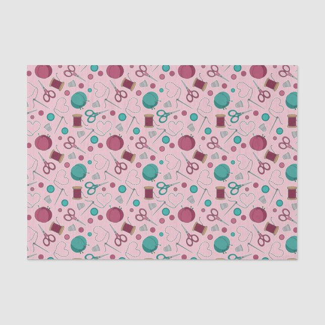 Papel De Seda Rosa temático Sewing bonito do teste padrão (Frente )